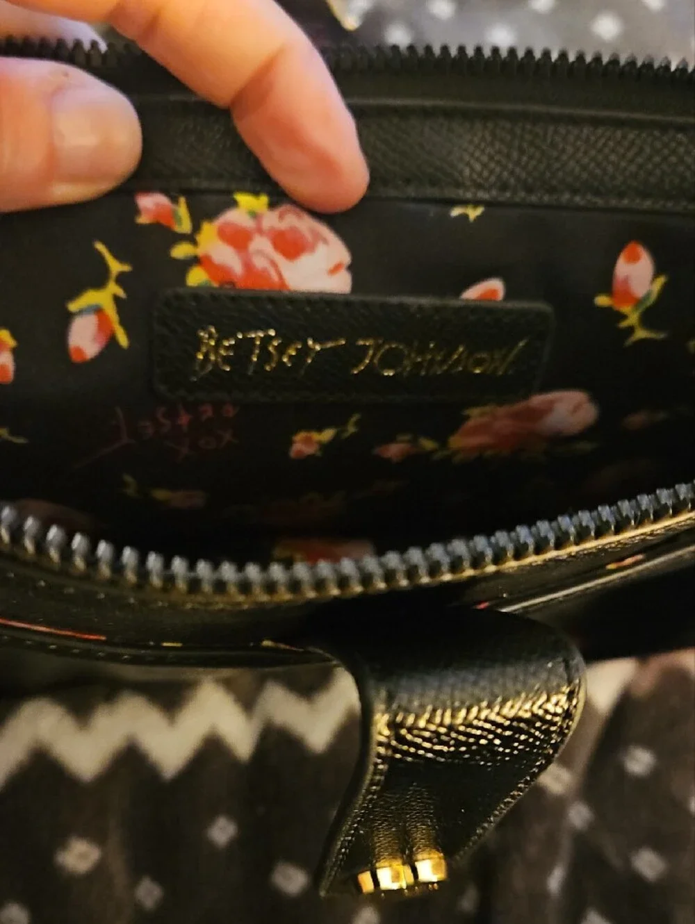 Betsey Johnson Black Crossbody with Floral Strap